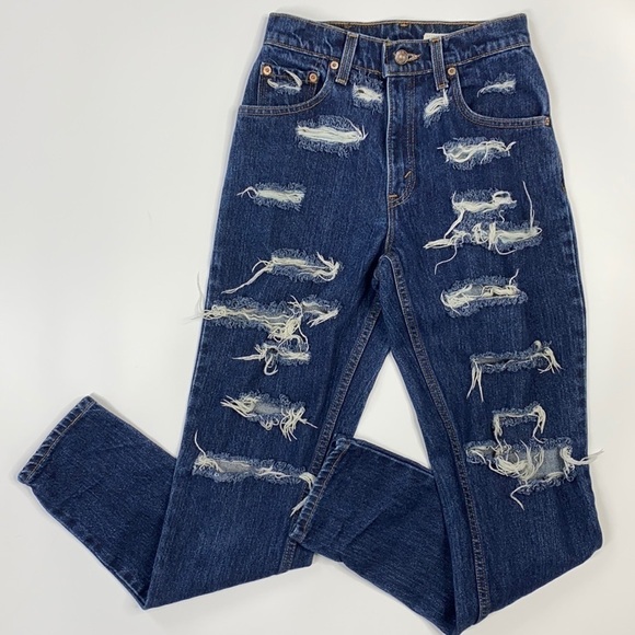 Vintage Levi's 550 Relaxed Fit Tapered Leg Destroyed Jeans Size 3 Med. 25x31 - Picture 1 of 12